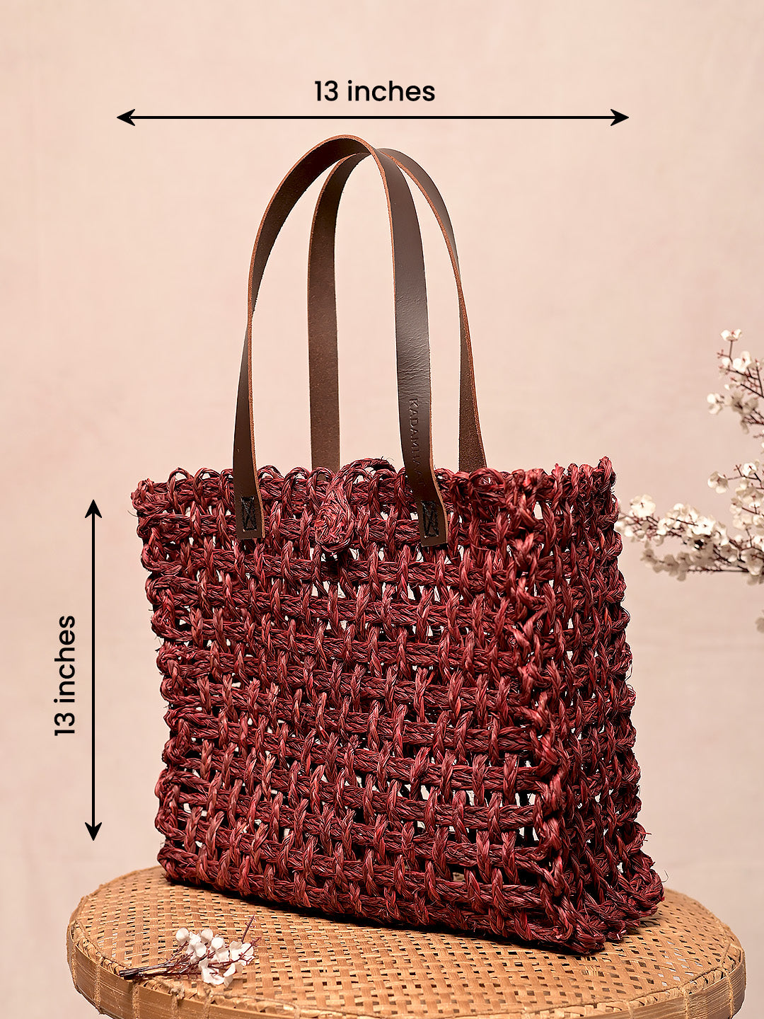 Handmade Sabai Grass Mesh Bag - Wine