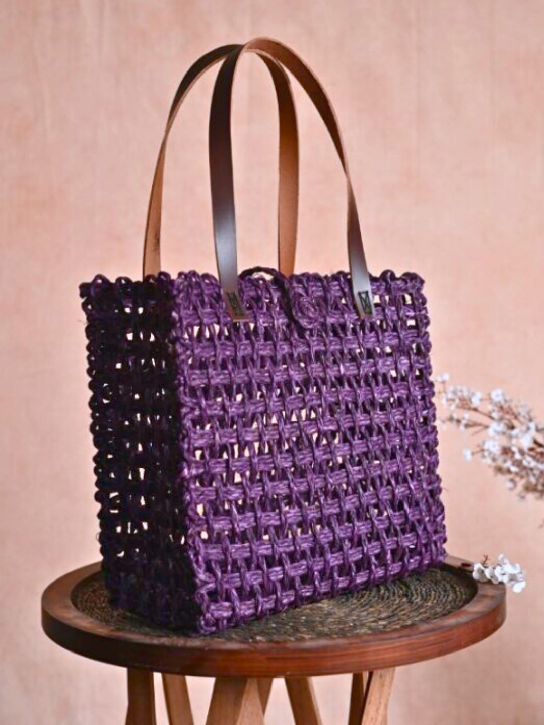 Handmade Sabai Grass Mesh Bag - Lavender