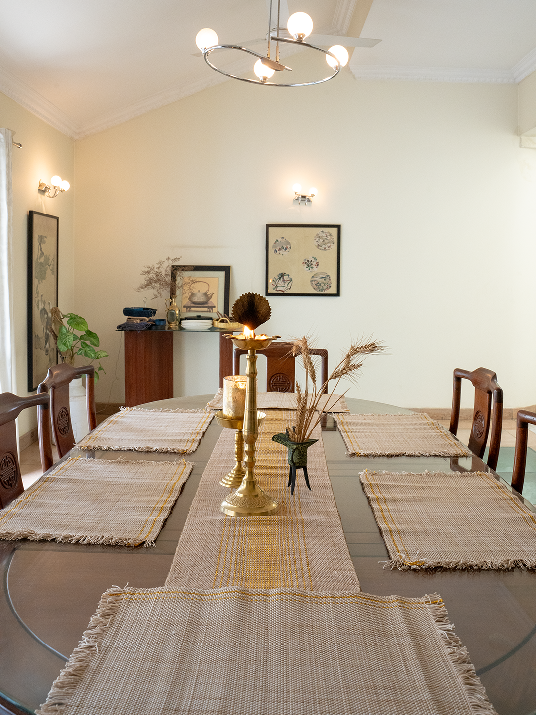 Handmade Madurkathi Table Runner & Mat with Zari