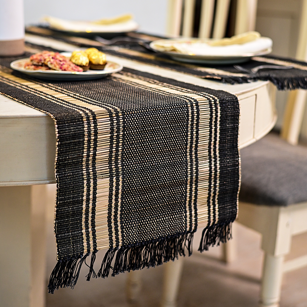 Handmade Madurkathi Table runner - Charcoal Sands