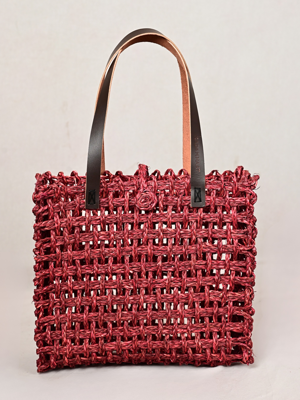 Handmade Sabai Grass Large Mesh Tote Bag - Wine