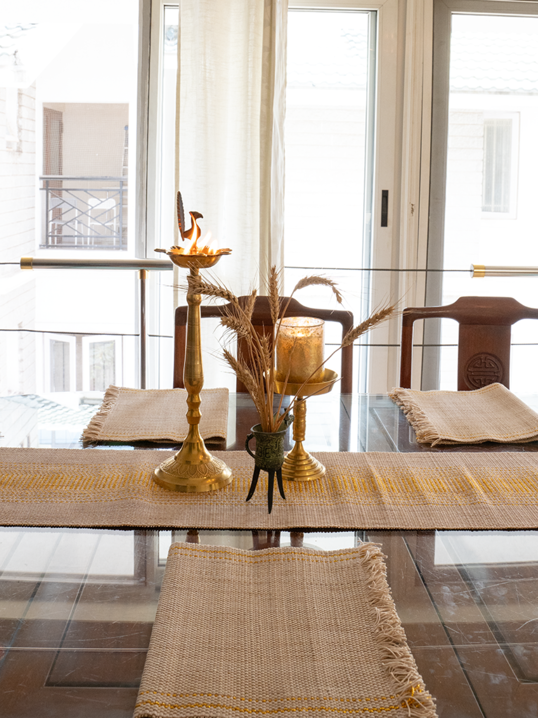 Handmade Madurkathi Table Runner & Mat with Zari