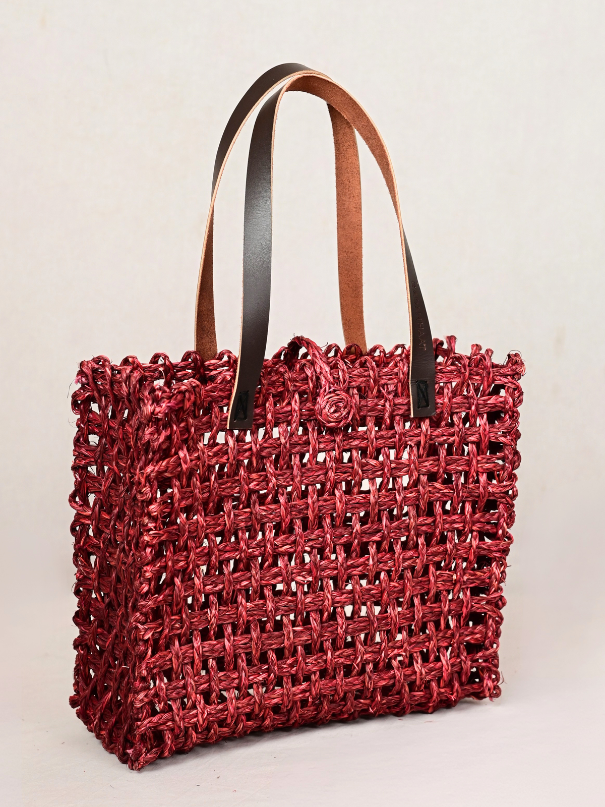 Handmade Sabai Grass Large Mesh Tote Bag - Wine