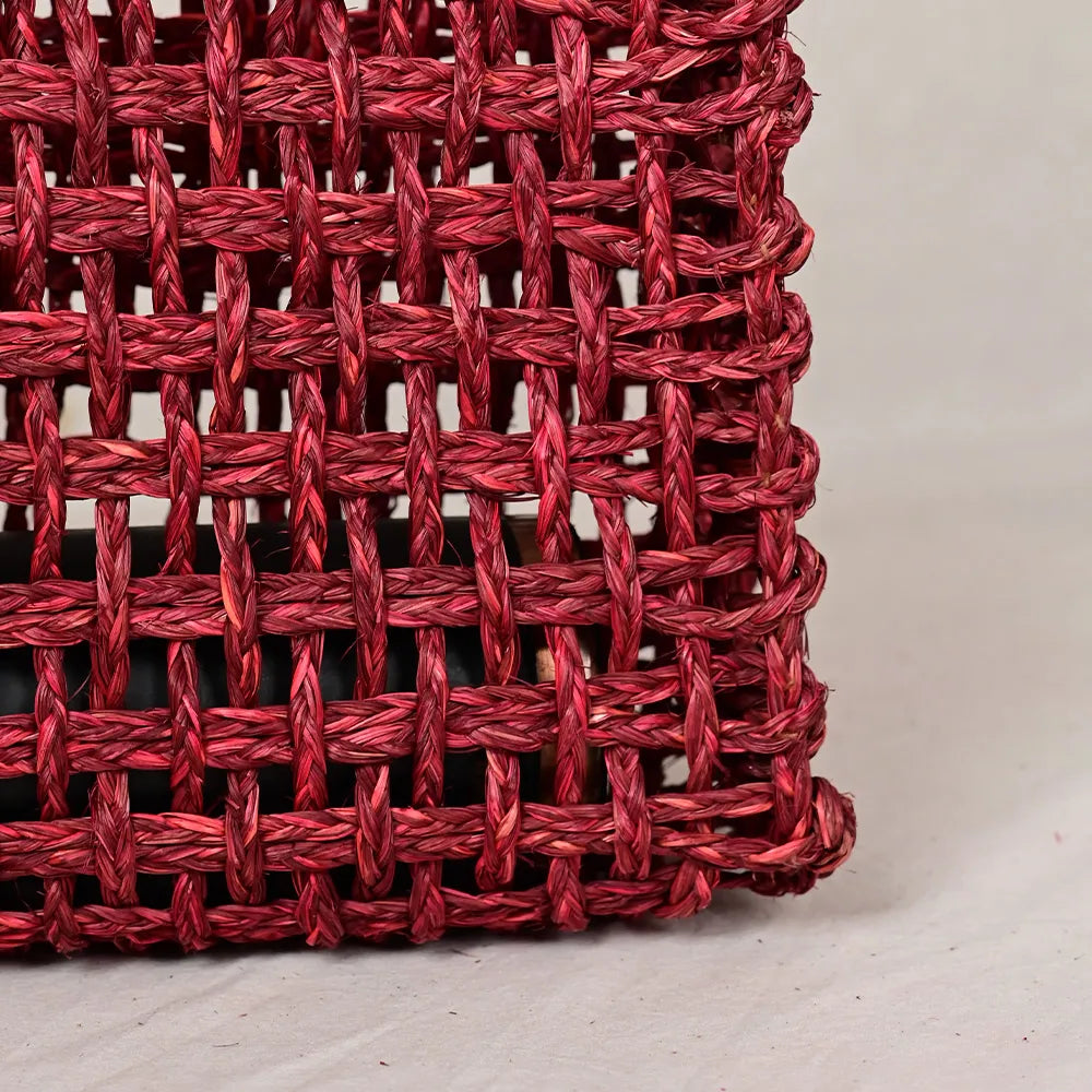 Handmade Sabai Grass Small Mesh Bag - Wine
