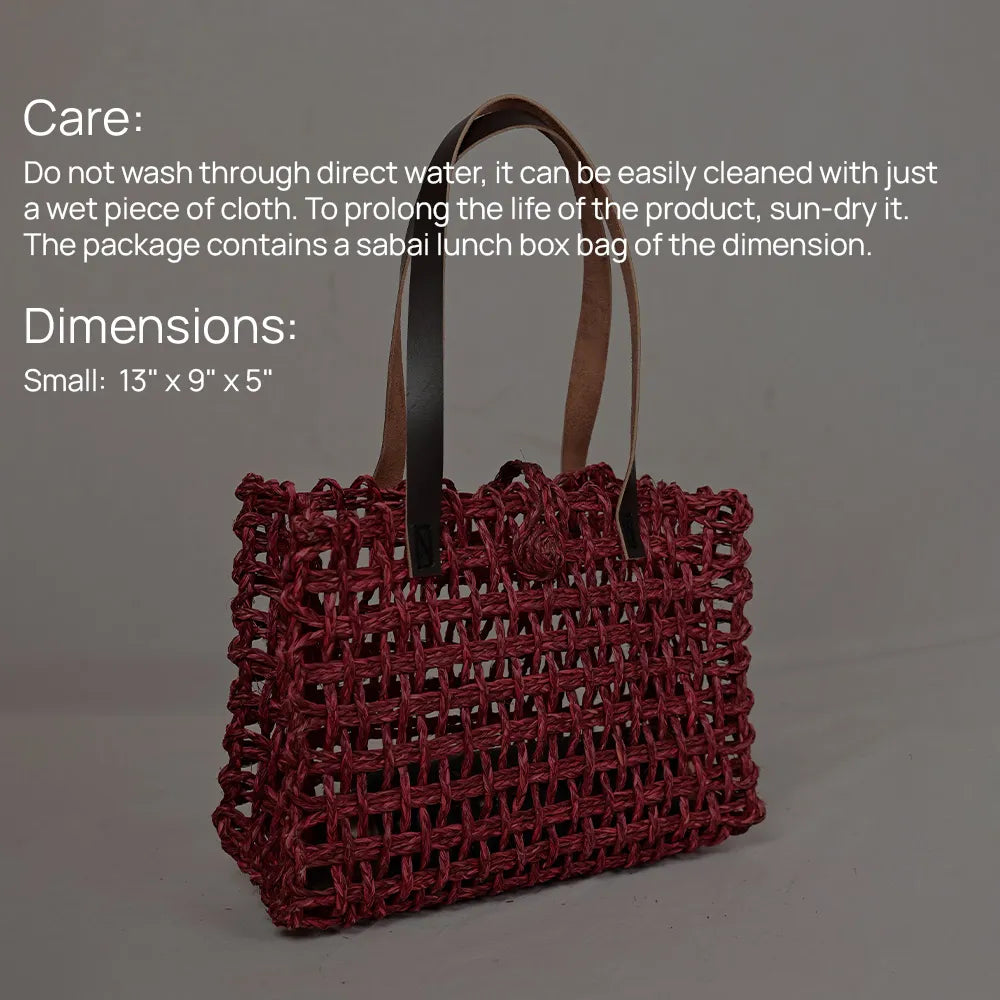 Handmade Sabai Grass Small Mesh Bag - Wine