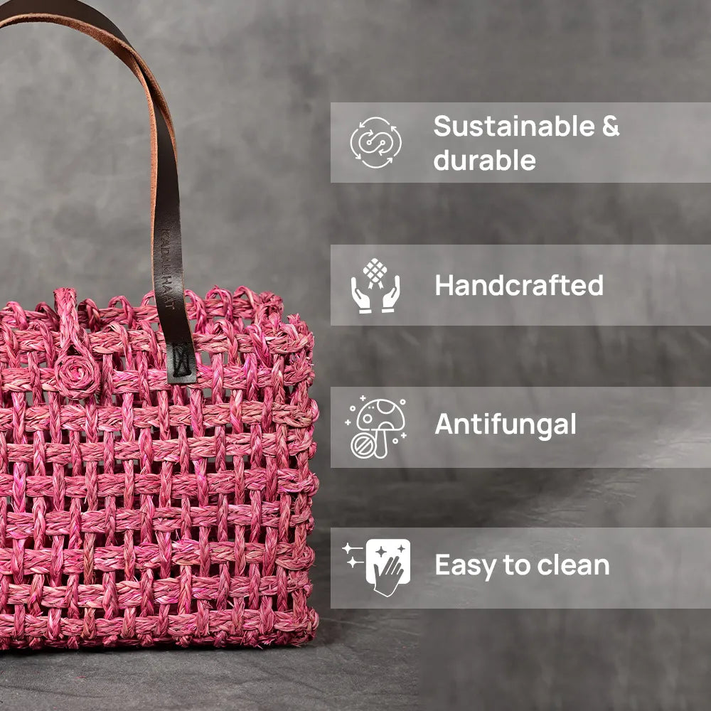 Handmade Sabai Grass Small Mesh Bag - Pink