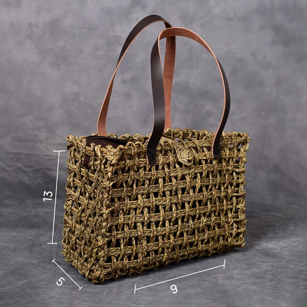 Handmade Sabai Grass Small Mesh Bag - Avocado