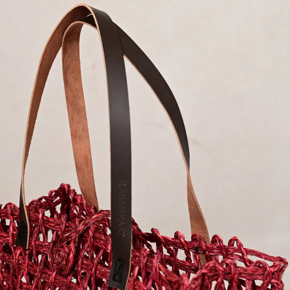 Handmade Sabai Grass Small Mesh Bag - Wine