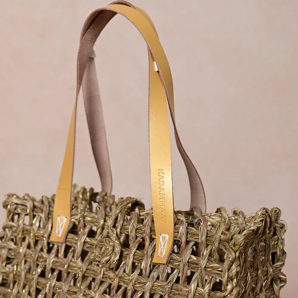 Handmade Sabai Zari Small Mesh Bag