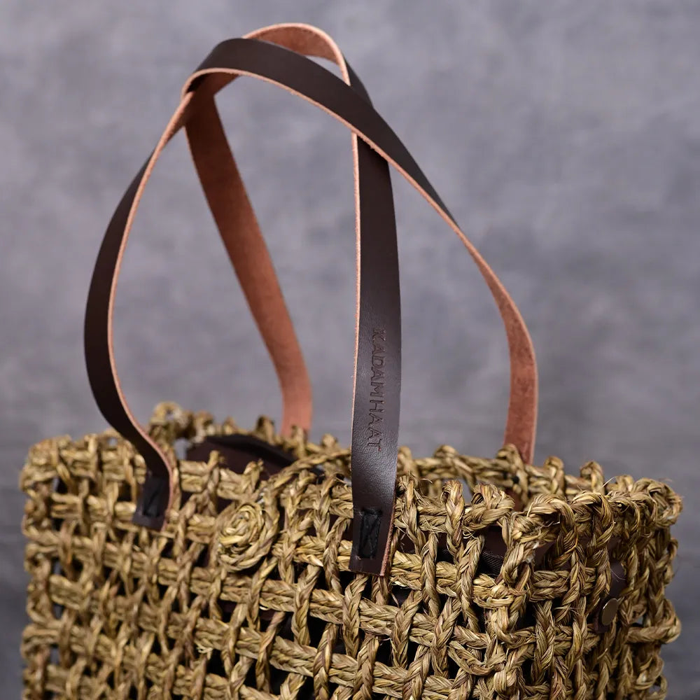 Handmade Sabai Grass Small Mesh Bag - Avocado