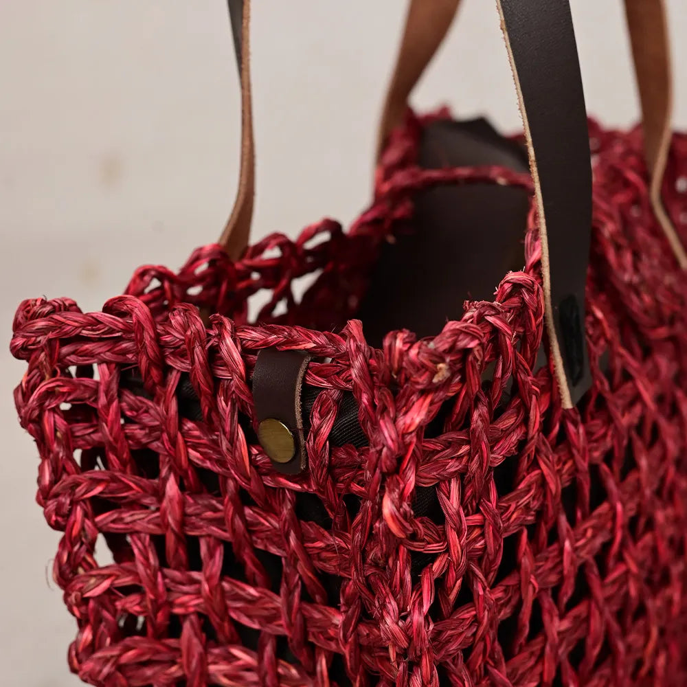 Handmade Sabai Grass Small Mesh Bag - Wine