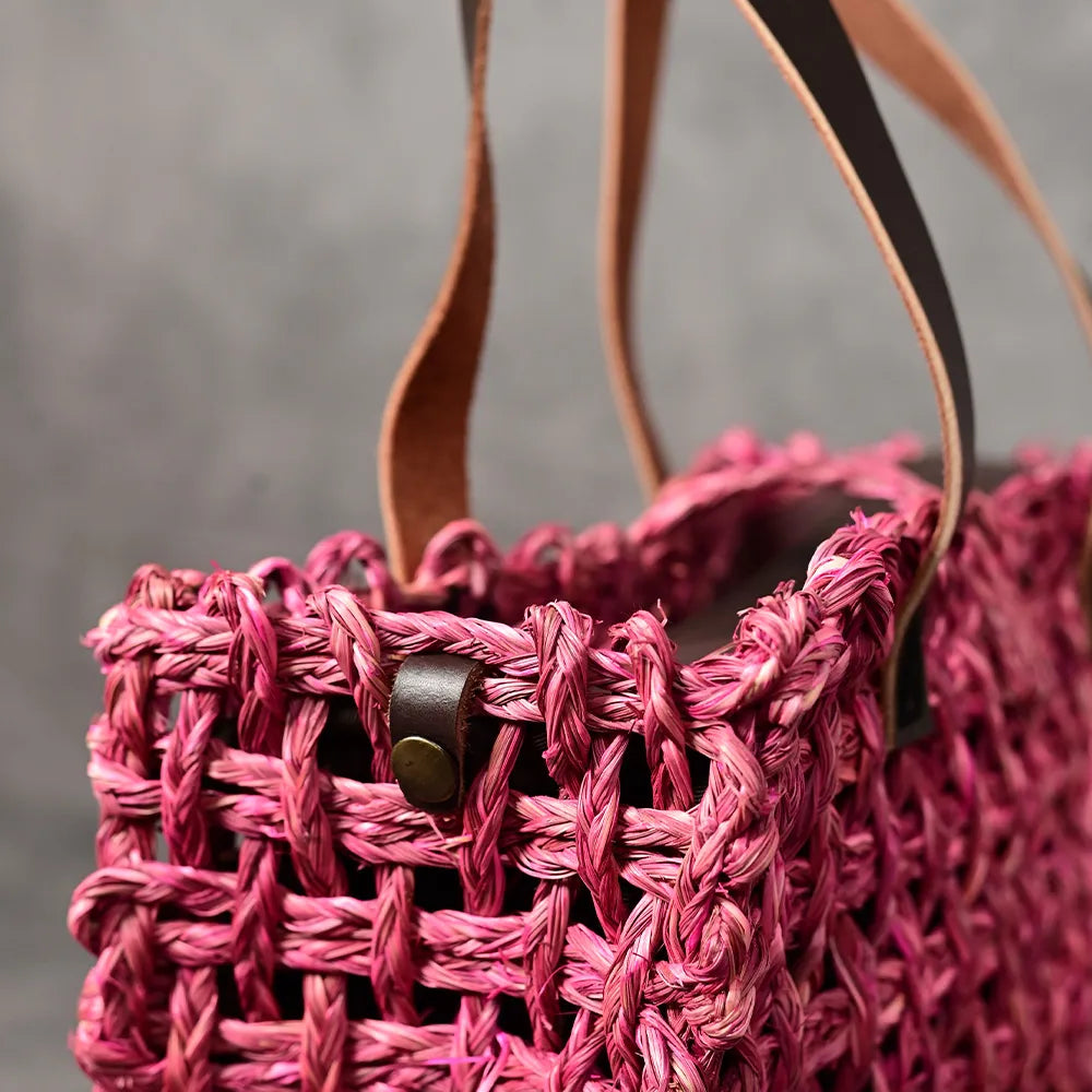 Handmade Sabai Grass Small Mesh Bag - Pink