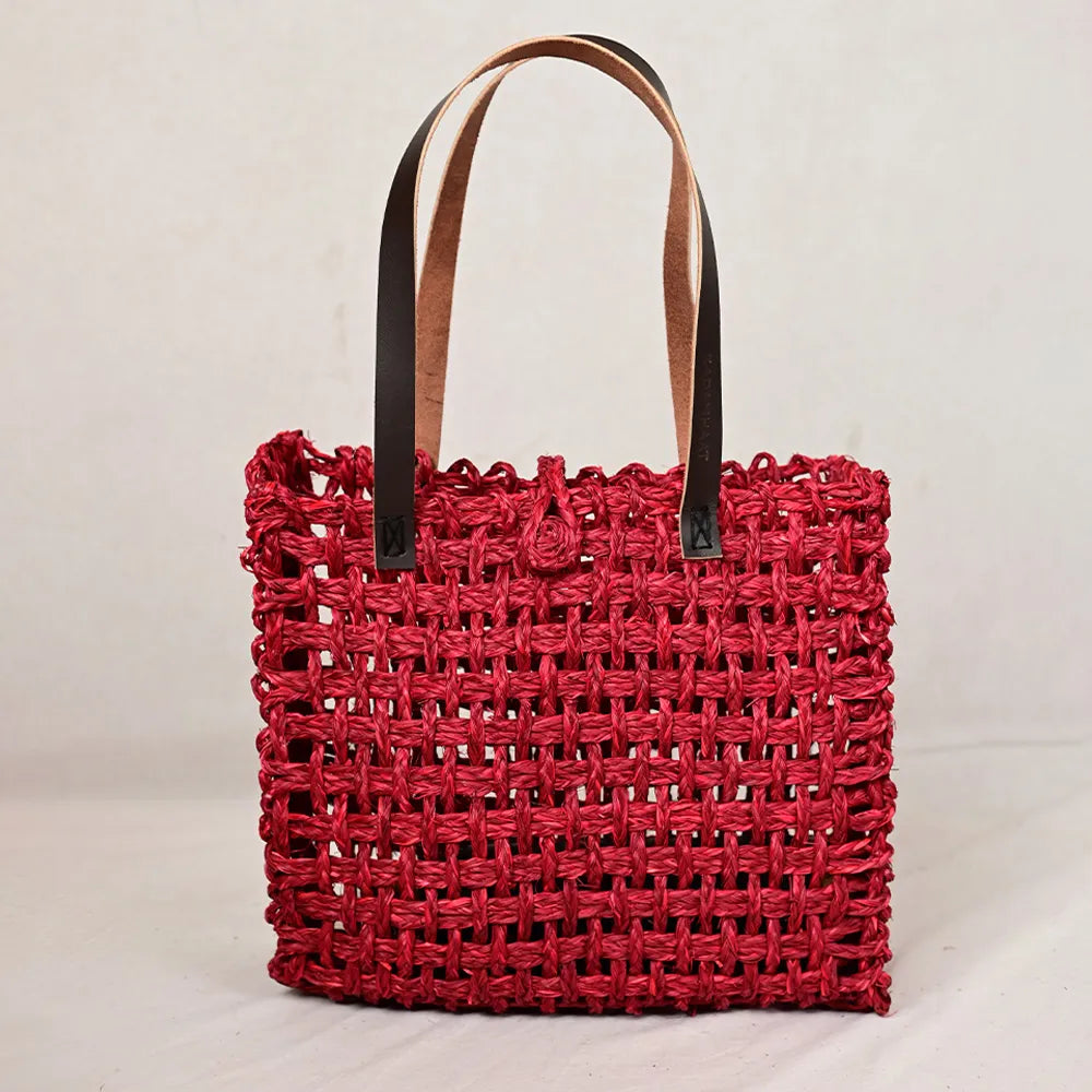 Handmade Sabai Grass Large Mesh Bag - Surkhi
