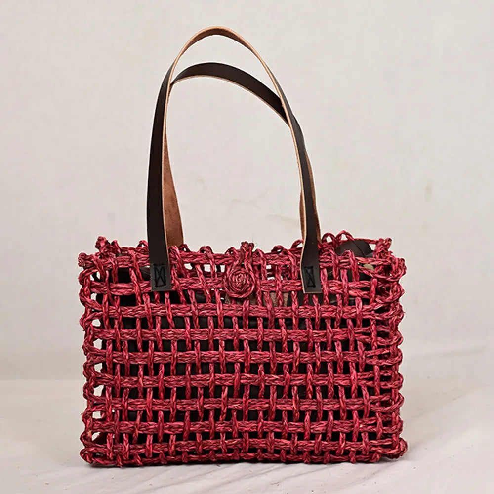 Handmade Sabai Grass Small Mesh Bag - Wine