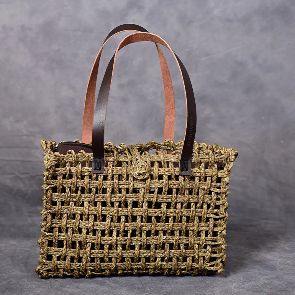 Handmade Sabai Grass Small Mesh Bag - Avocado