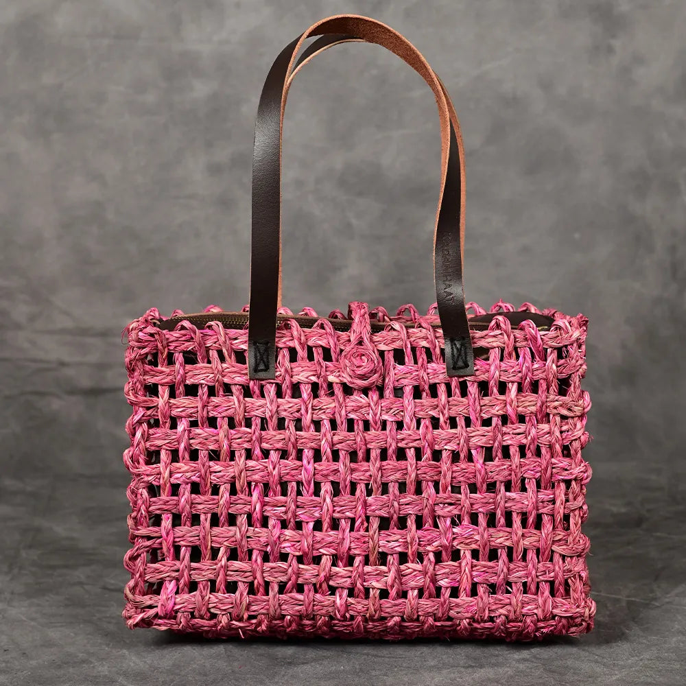 Handmade Sabai Grass Small Mesh Bag - Pink
