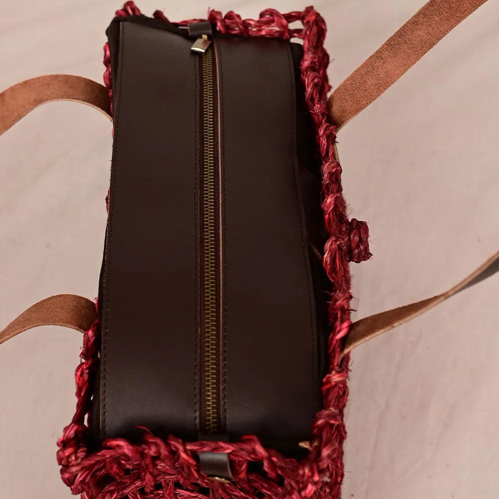Handmade Sabai Grass Small Mesh Bag - Wine