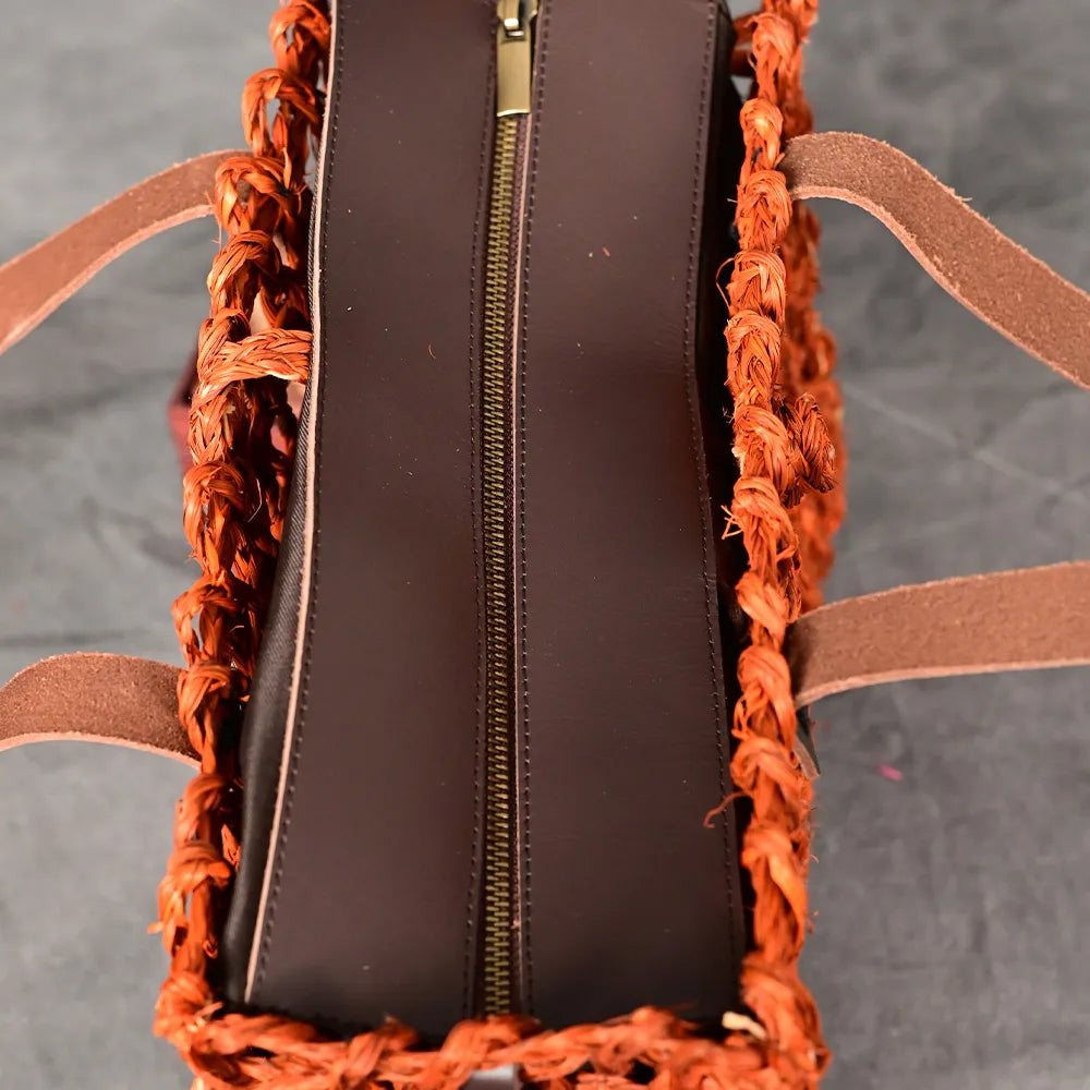 Handmade Sabai Grass Small Mesh Bag - Orange