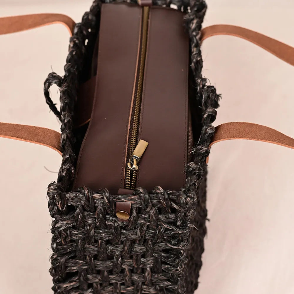 Handmade Sabai Grass Small Mesh Bag - Black