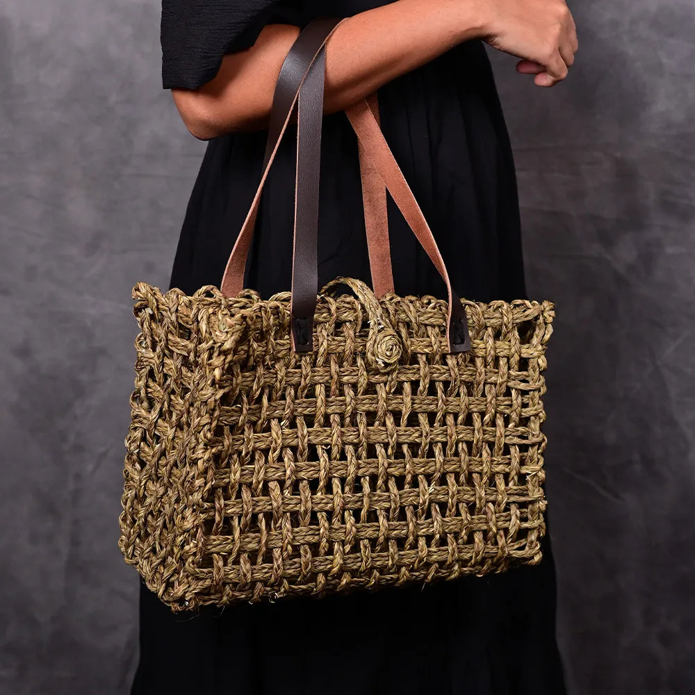 Handmade Sabai Grass Small Mesh Bag - Avocado
