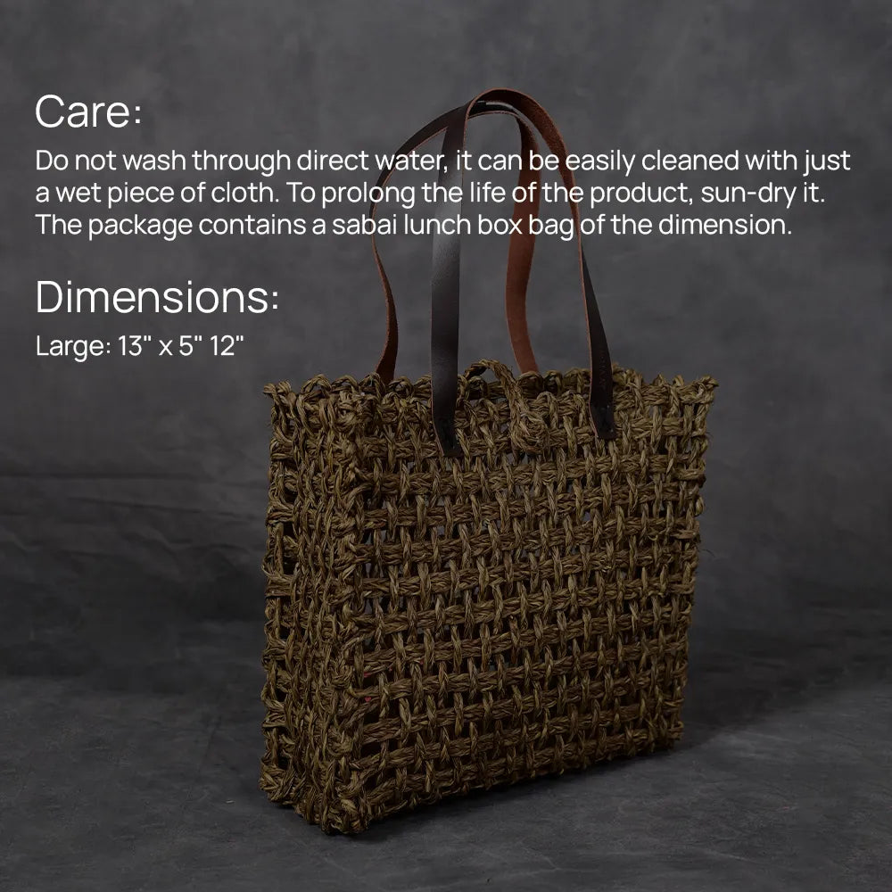 Handmade Sabai Grass Large Mesh Bag - Avocado