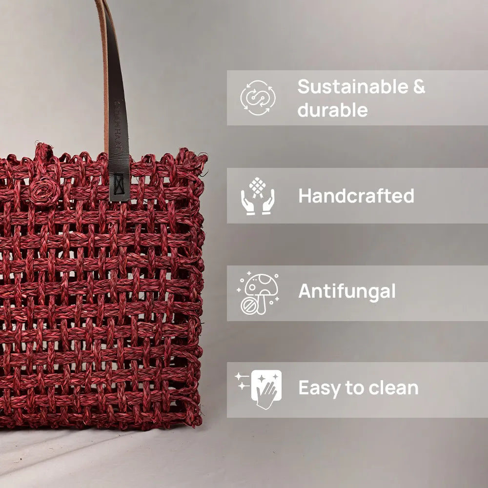 Handmade Sabai Grass Large Mesh Bag - Wine