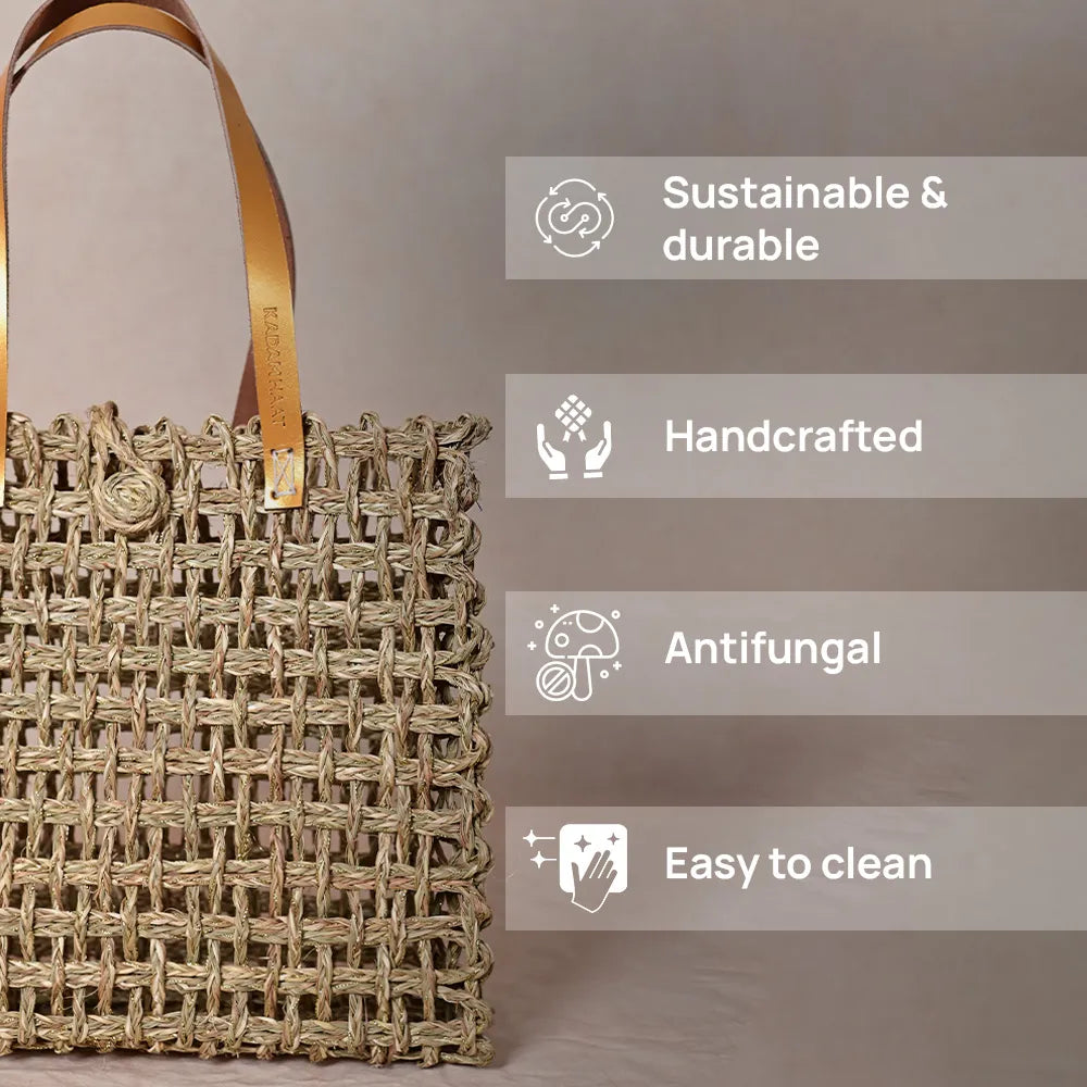 Handmade Sabai Zari Large Mesh Bag