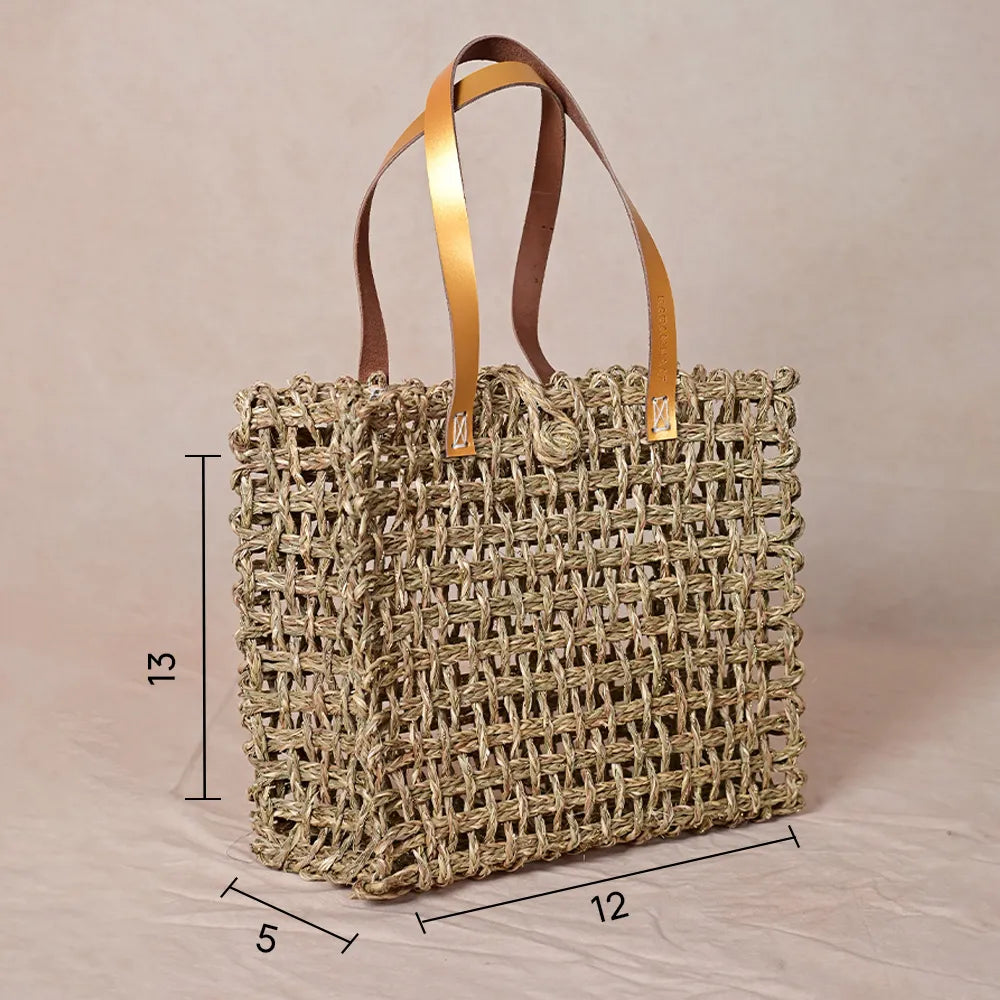 Handmade Sabai Zari Large Mesh Bag