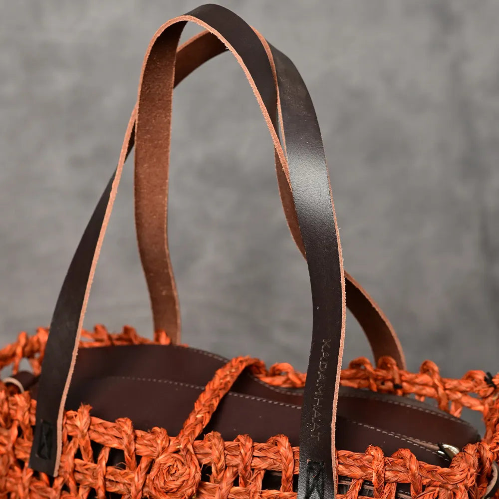 Handmade Sabai Grass Large Mesh Bag - Orange