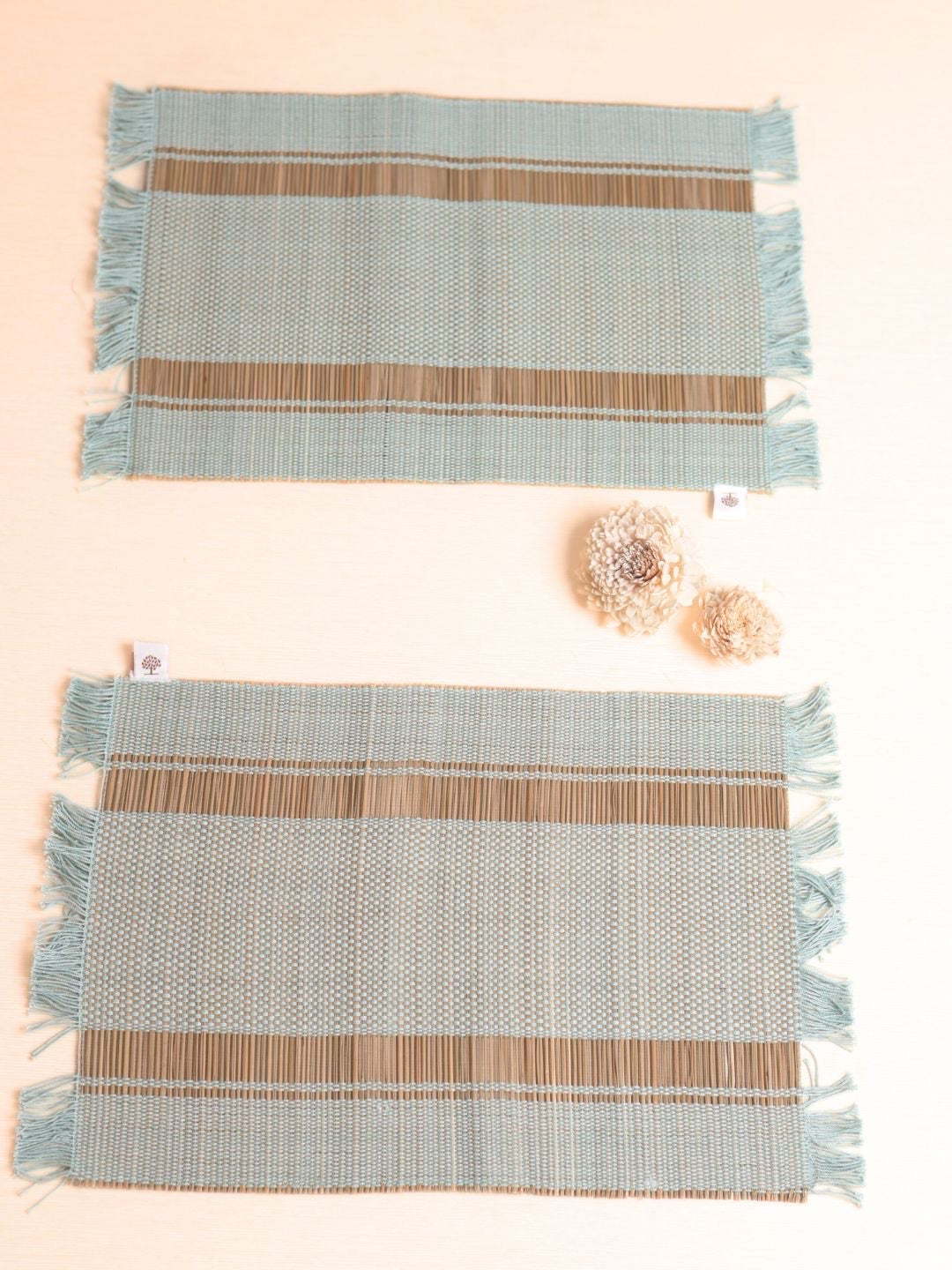 Handmade Madurkathi Table Runner and Mat Combo - sage green