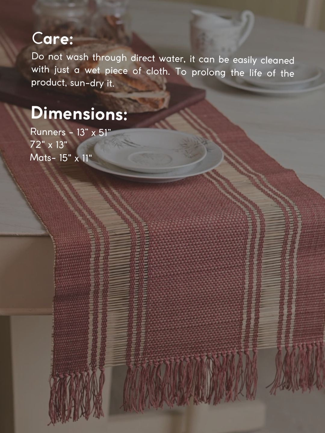 Handmade Madurkathi Table Runner and Mat Combo - Apple Red