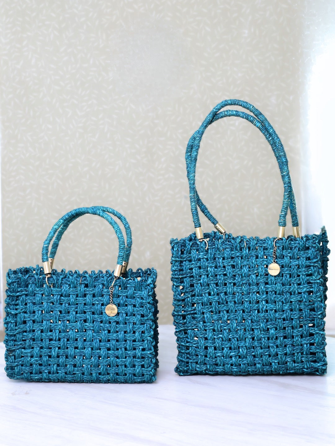 Vegan handmade sabai grass bag - indigo