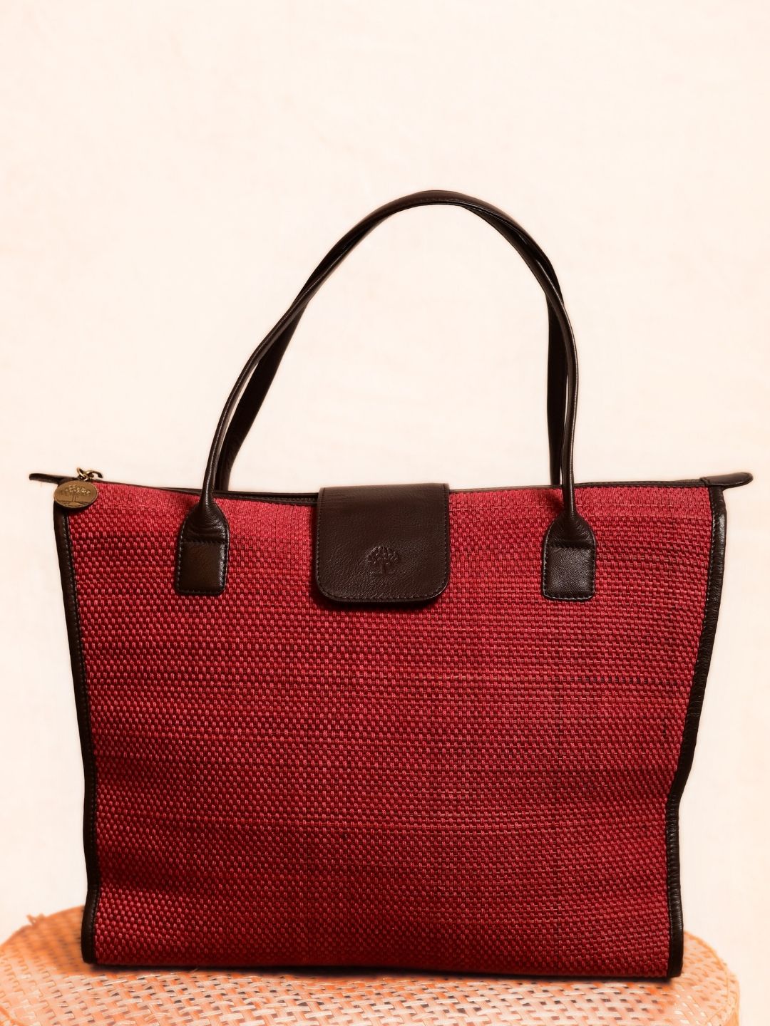 Handmade Roll-up Madurkathi Bag- Cherry Red