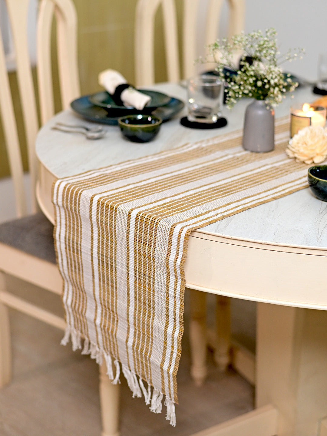 Handmade Madurkathi Table Runner - Ivory Reed