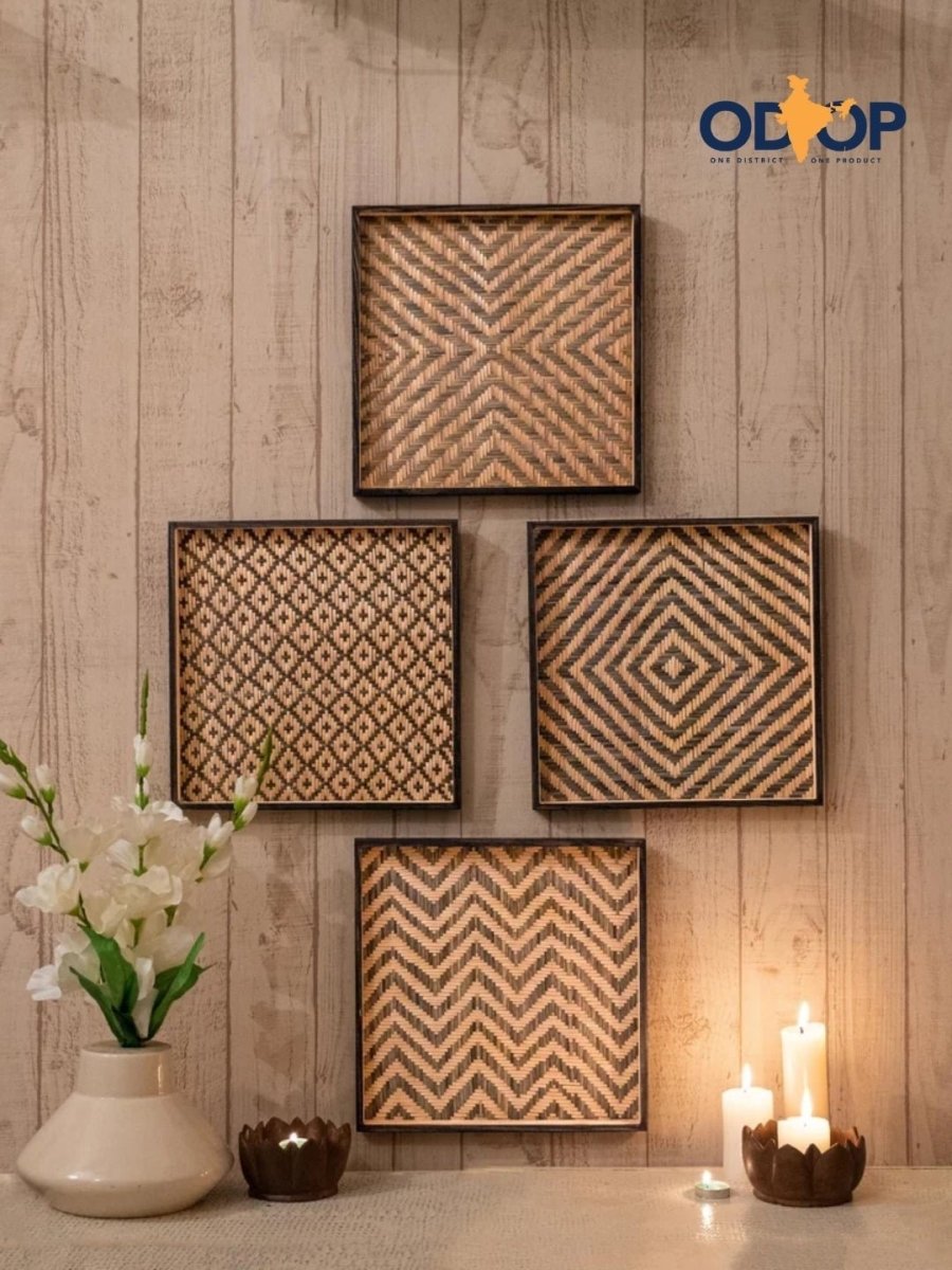 Bamboo Jamdani Wall Art Set of 4 - Kadam Haat