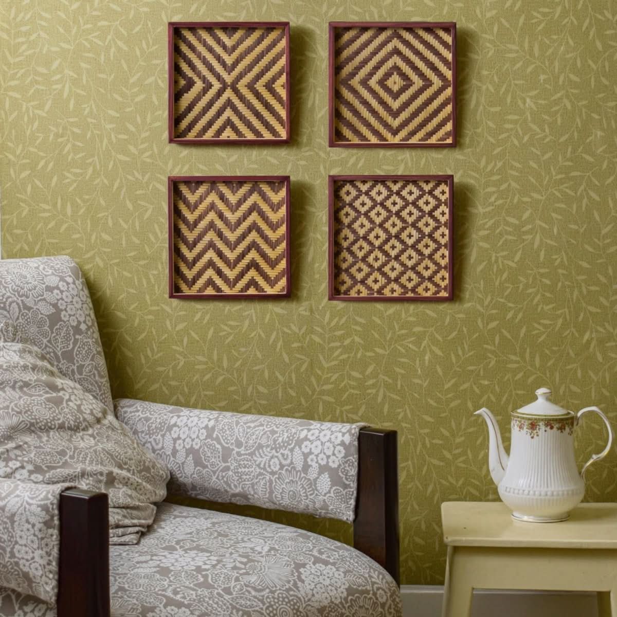 Bamboo Jamdani Wall Art Set of 4 - Kadam Haat