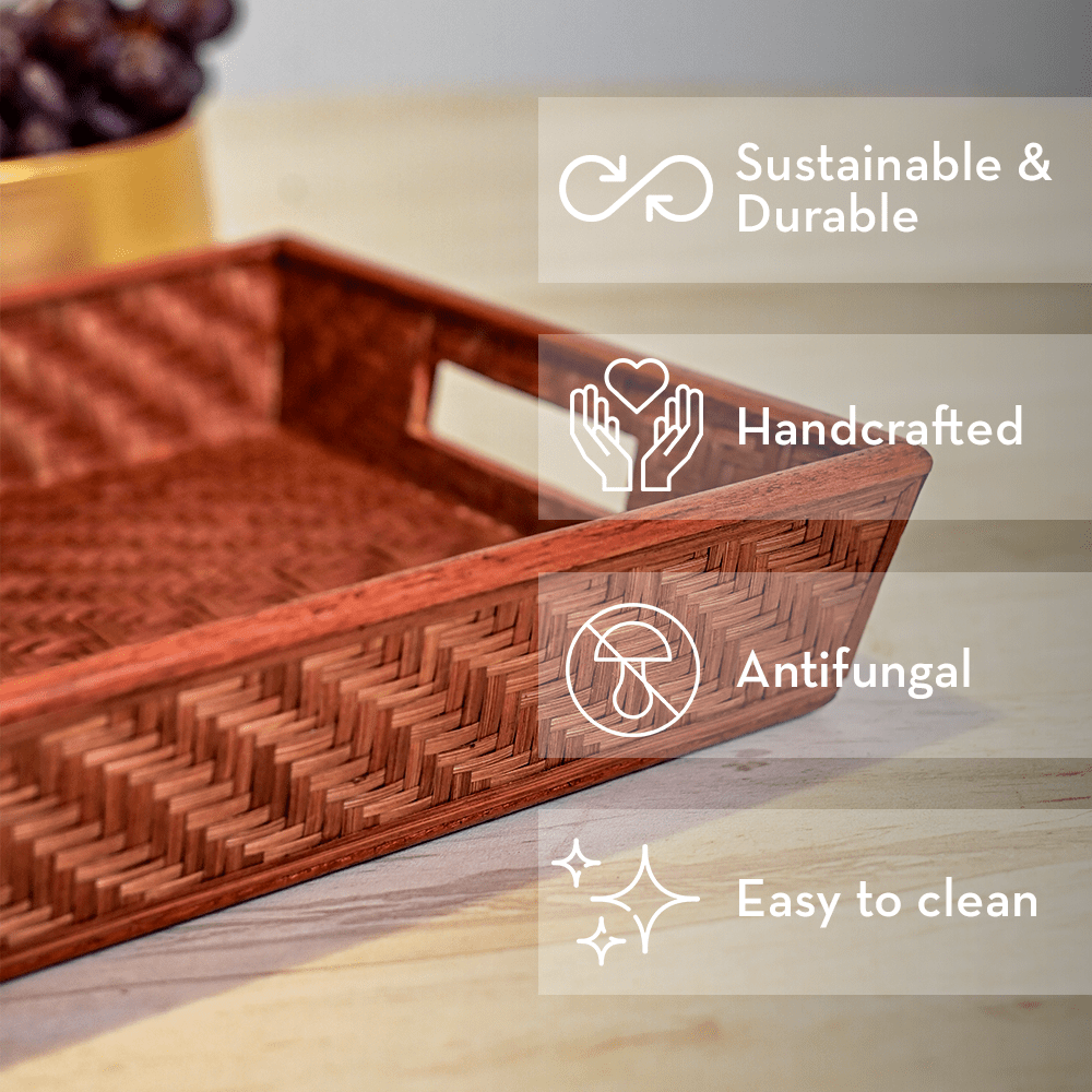 Bamboo Serving tray - Brown | Handmade Tea Tray | Kadam Haat - Kadam Haat