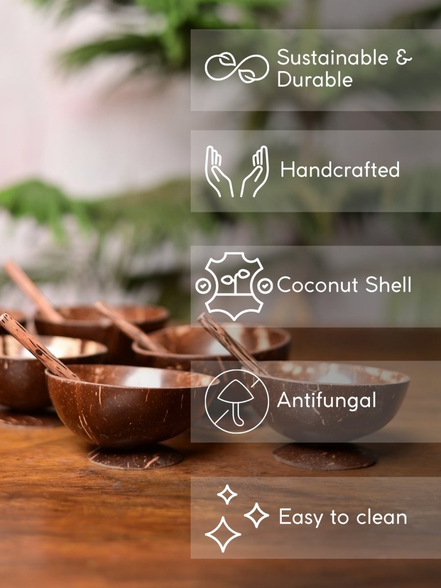 Coconut Shell Bowls with Spoon Set - Kadam Haat