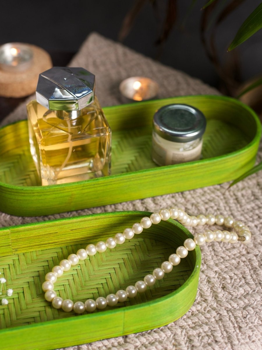 Handmade Bamboo Bedside Tray - Green - Kadam Haat