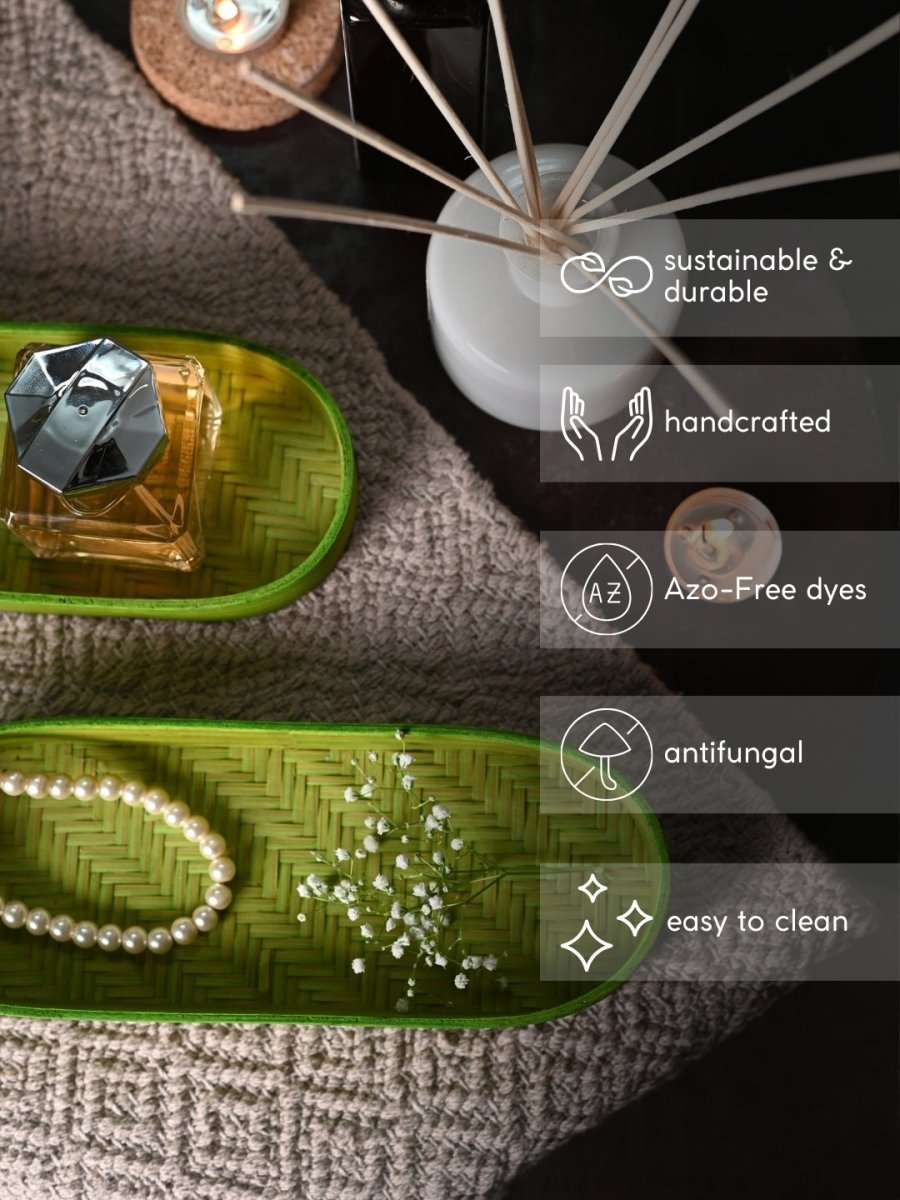 Handmade Bamboo Bedside Tray - Green - Kadam Haat