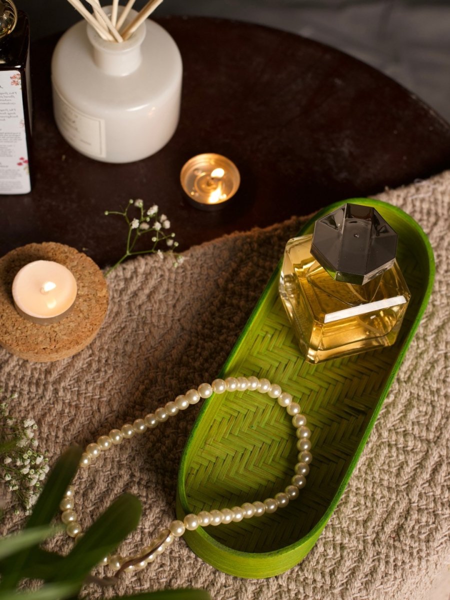 Handmade Bamboo Bedside Tray - Green - Kadam Haat