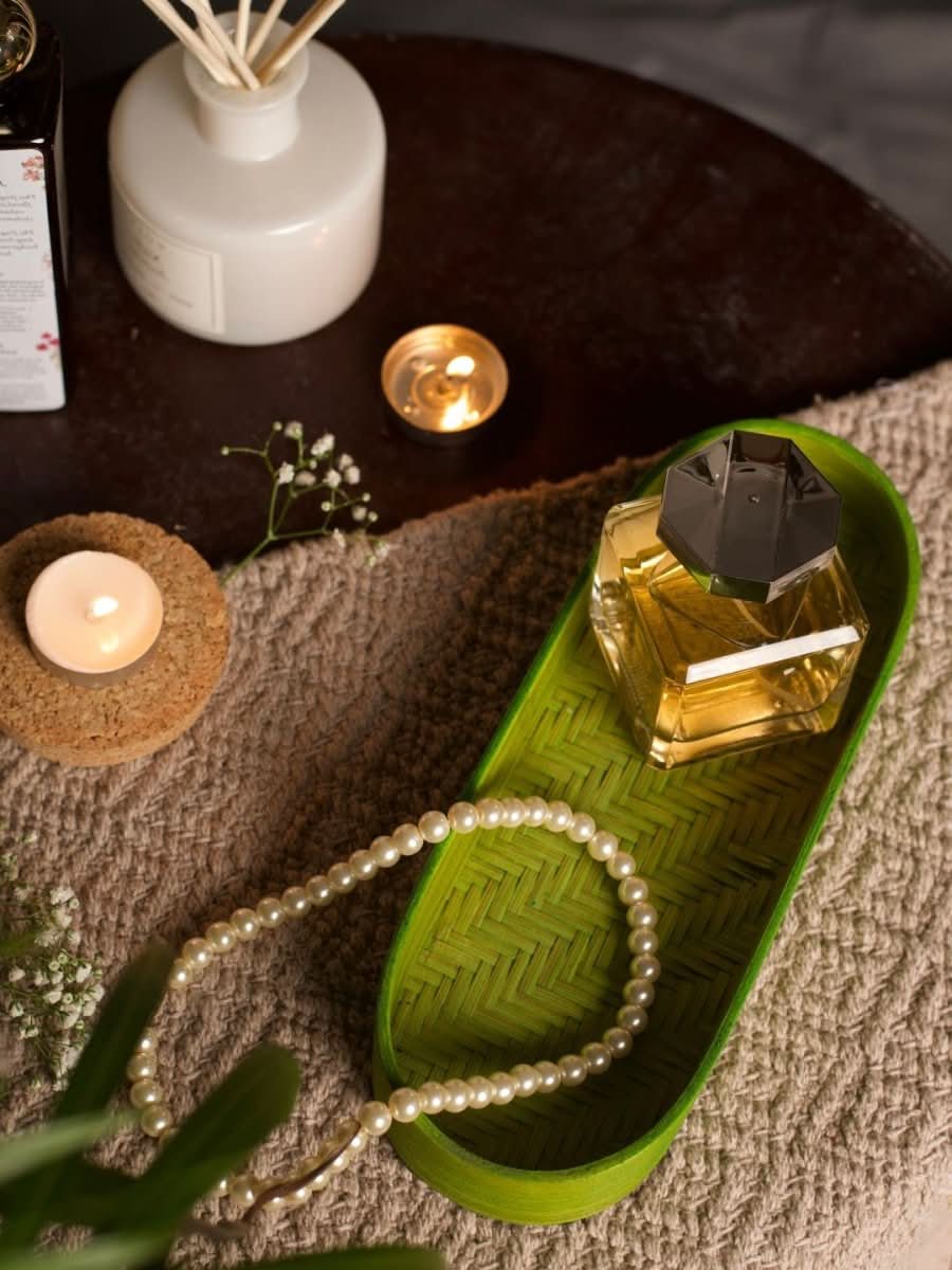 Handmade Bamboo Bedside Tray - Green - Kadam Haat