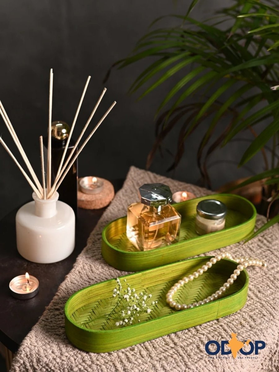 Handmade Bamboo Bedside Tray - Green - Kadam Haat