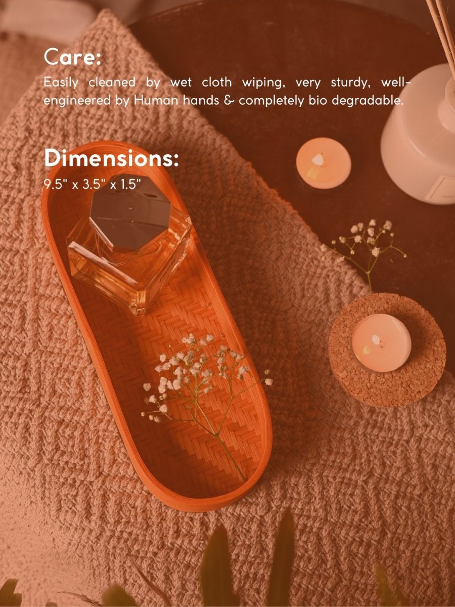 Handmade Bamboo Bedside Tray - Orange - Kadam Haat