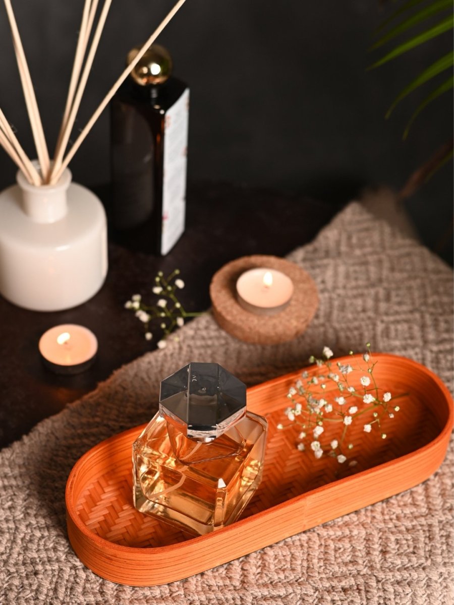 Handmade Bamboo Bedside Tray - Orange - Kadam Haat