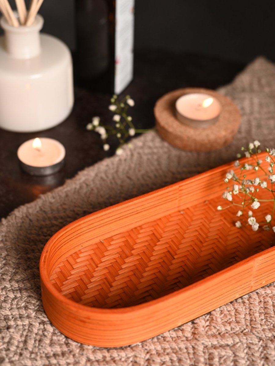 Handmade Bamboo Bedside Tray - Orange - Kadam Haat