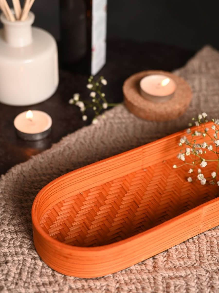 Handmade Bamboo Bedside Tray - Orange - Kadam Haat