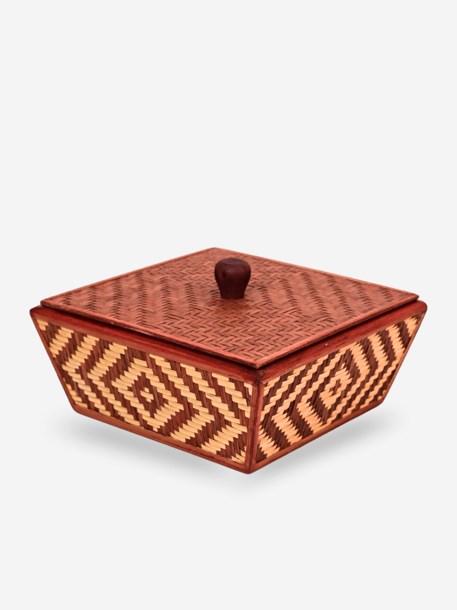 Handmade Bamboo Fruit Basket With Lid - Brown - Kadam Haat