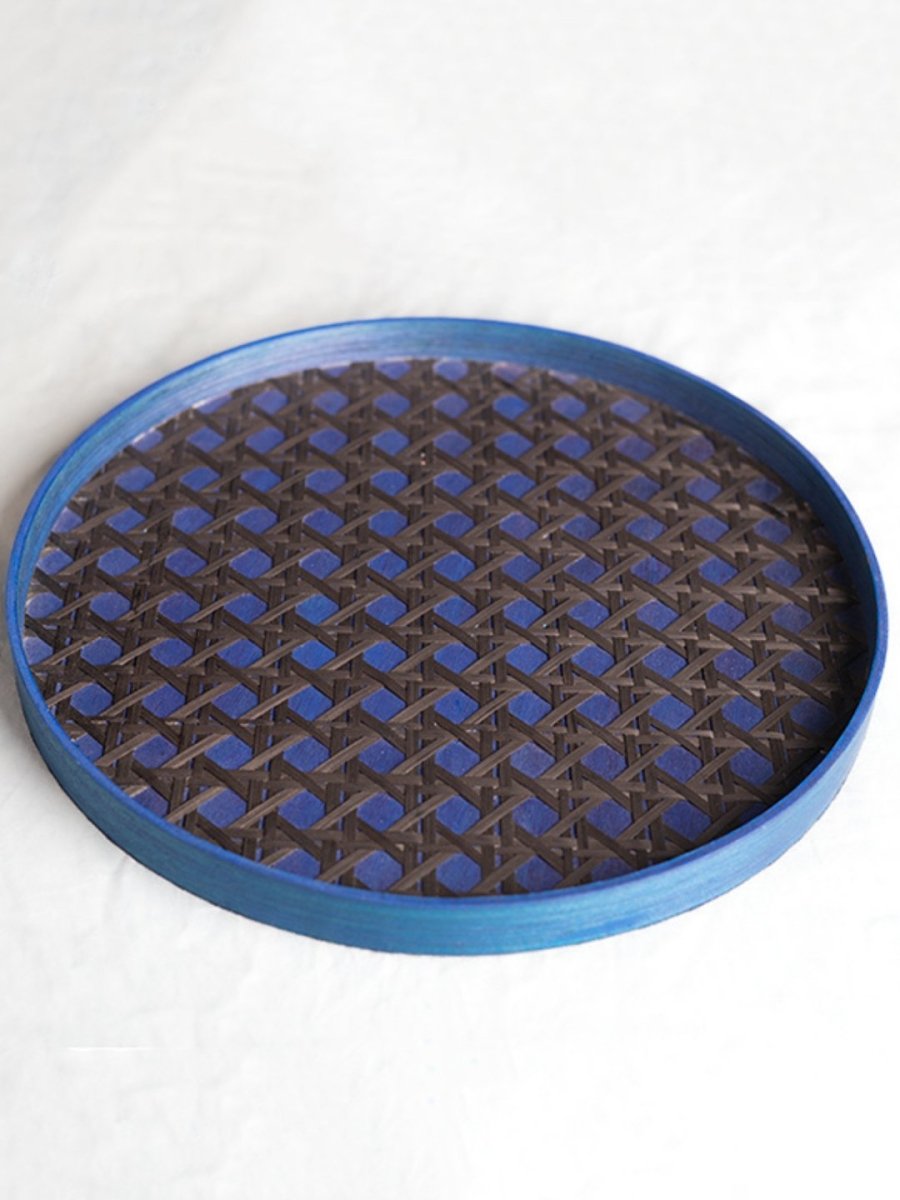 Handmade Bamboo Hive Round Tray - Blue - Kadam Haat