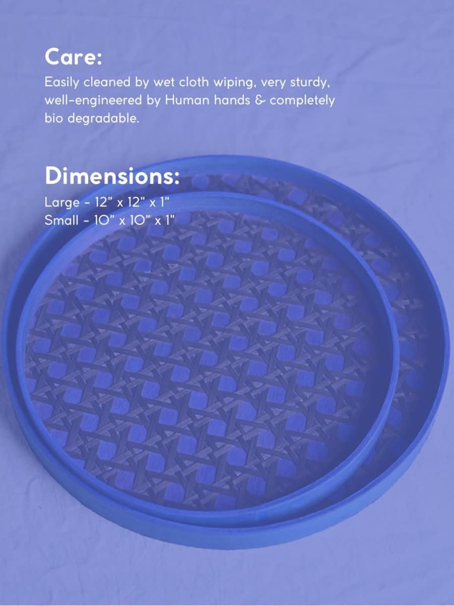 Handmade Bamboo Hive Round Tray - Blue - Kadam Haat
